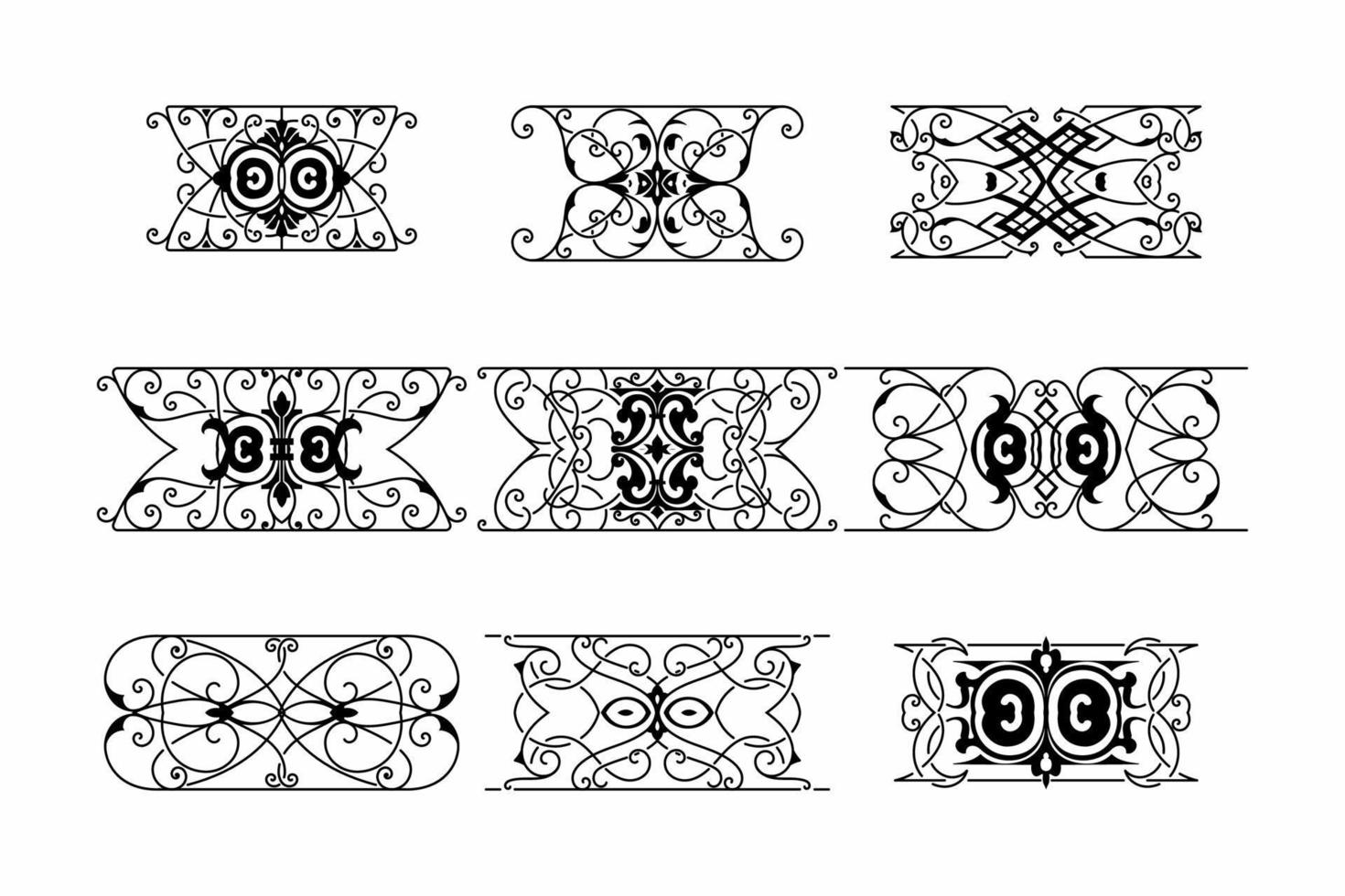 vetor de borda sem costura ornamentado vintage define padrão de conceito em estilo tradicional. ornamento de cachos e espirais isolado no fundo branco