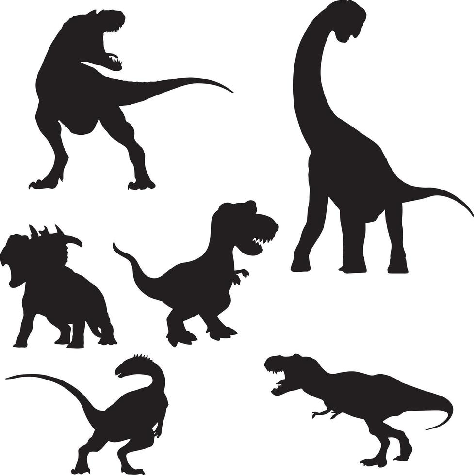 conjunto do Preto silhuetas do dinossauros em uma branco fundo vetor