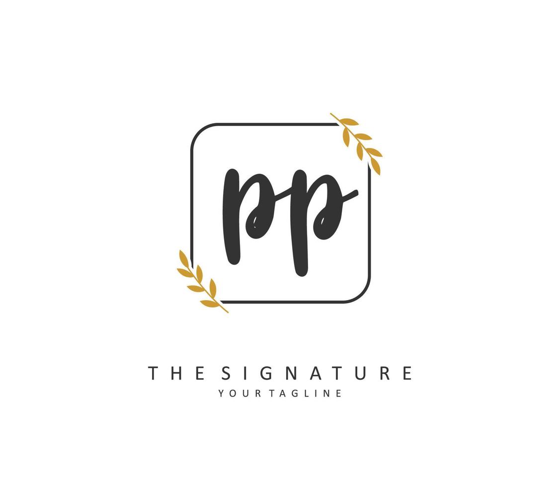 pp inicial carta caligrafia e assinatura logotipo. uma conceito caligrafia inicial logotipo com modelo elemento. vetor