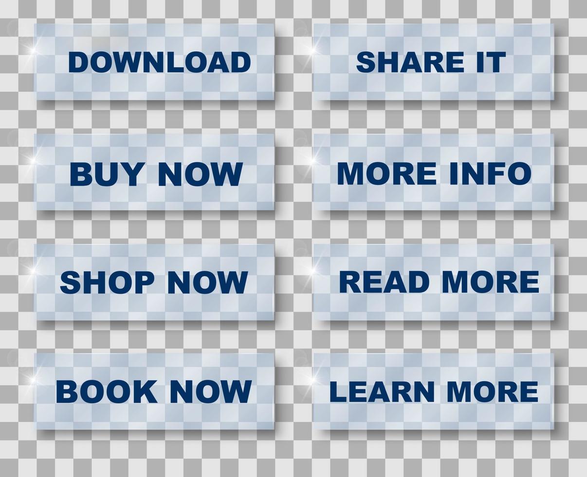 conjunto do transparente vidro botões para sites e formulários vetor
