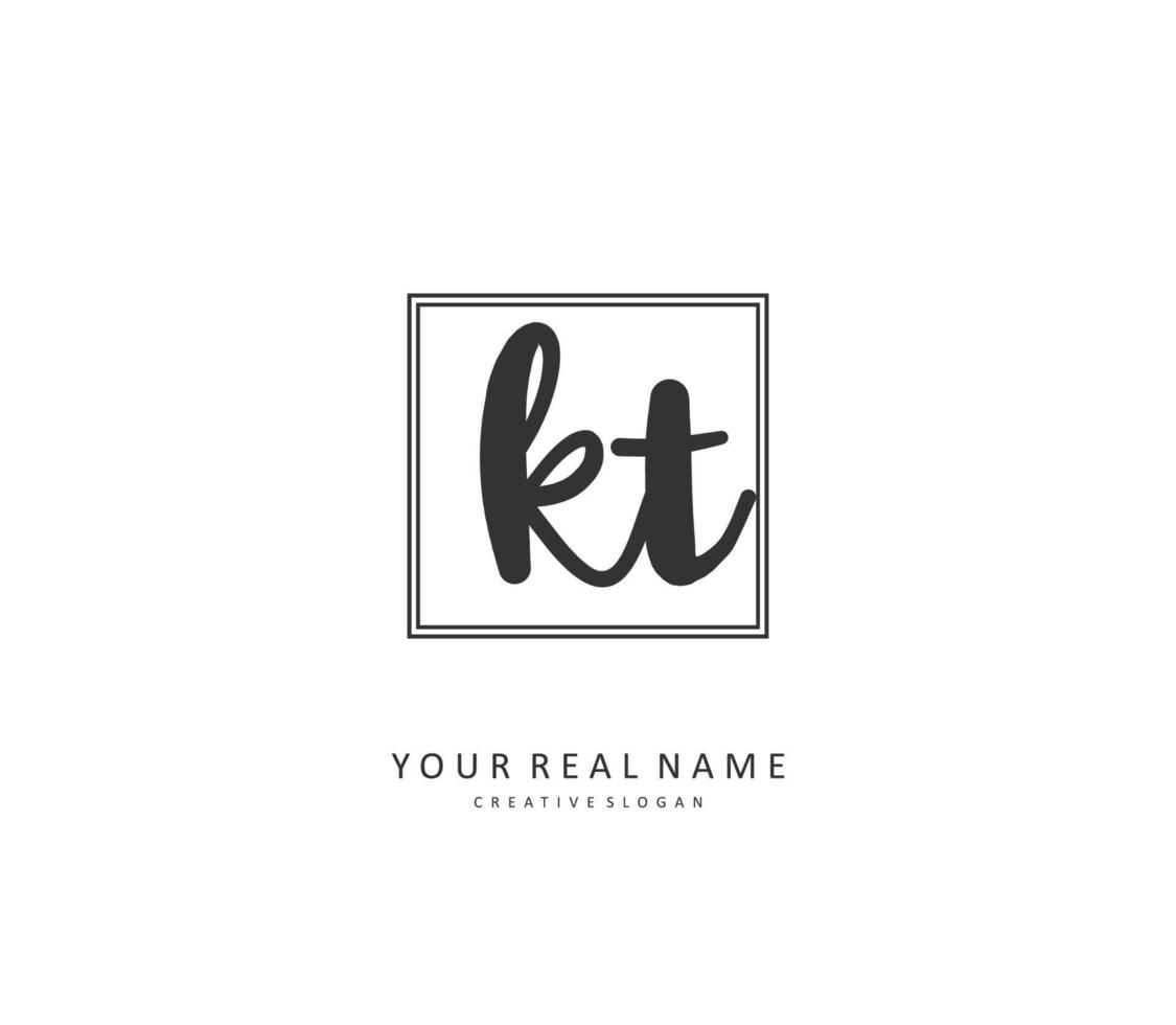 k t kt inicial carta caligrafia e assinatura logotipo. uma conceito caligrafia inicial logotipo com modelo elemento. vetor
