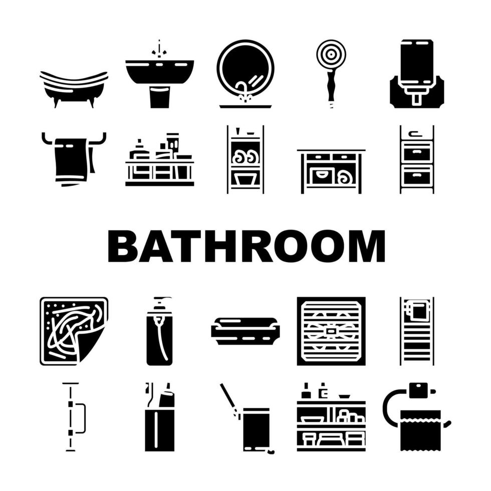 banheiro banho equipamento higiene ícones conjunto vetor