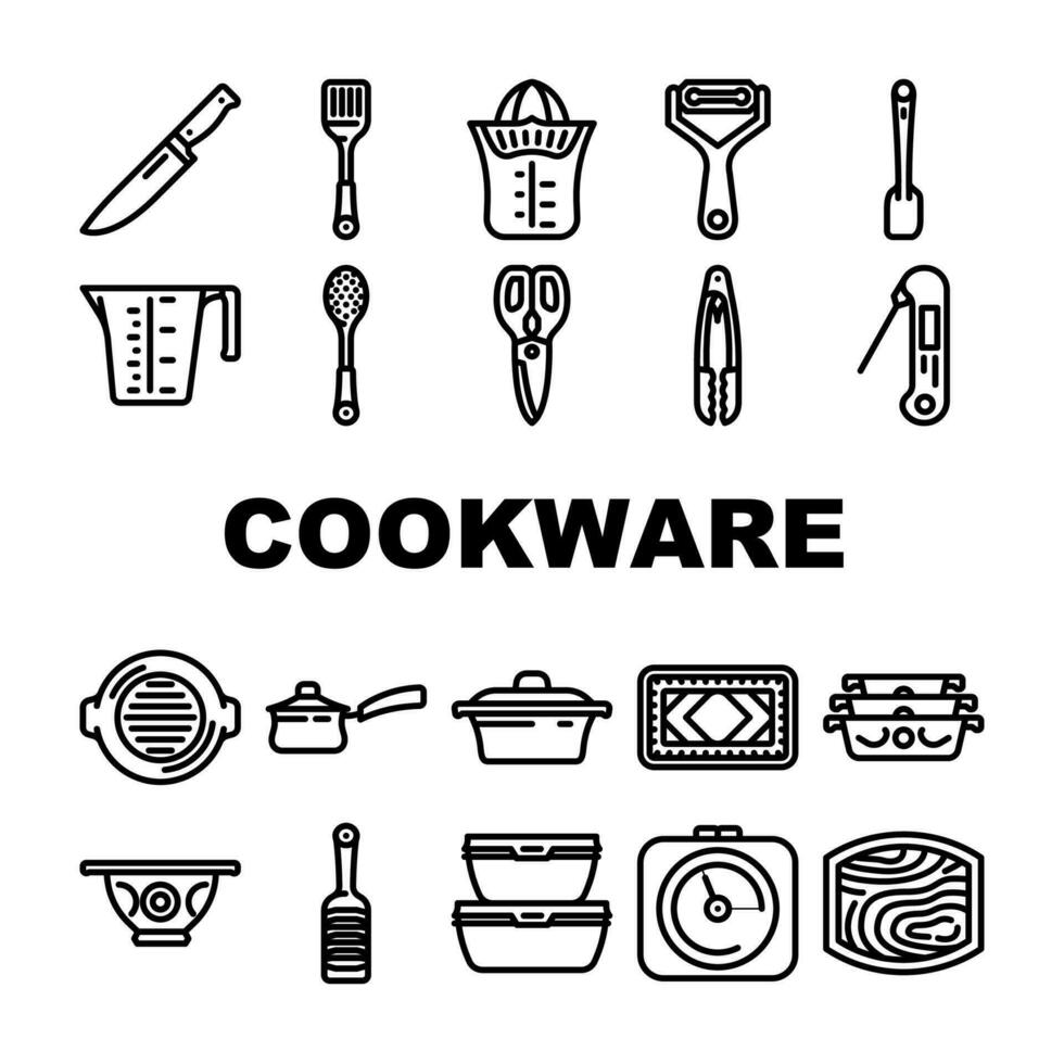 cozinha cozinhando utensílios de cozinha utensílio ícones conjunto vetor