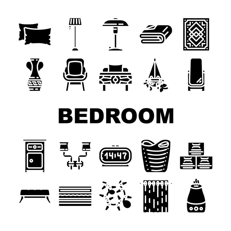 quarto casa casa cama interior ícones conjunto vetor