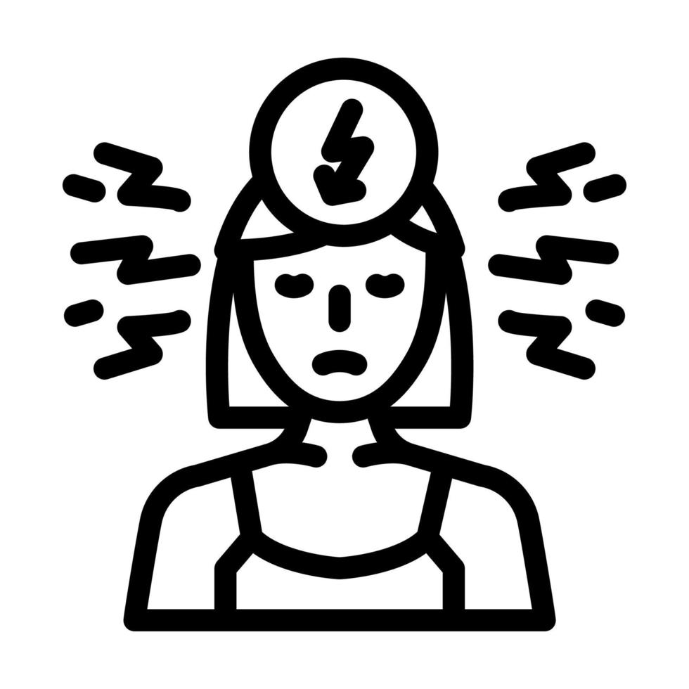 mulher estresse dor de cabeça linha ícone vetor ilustração