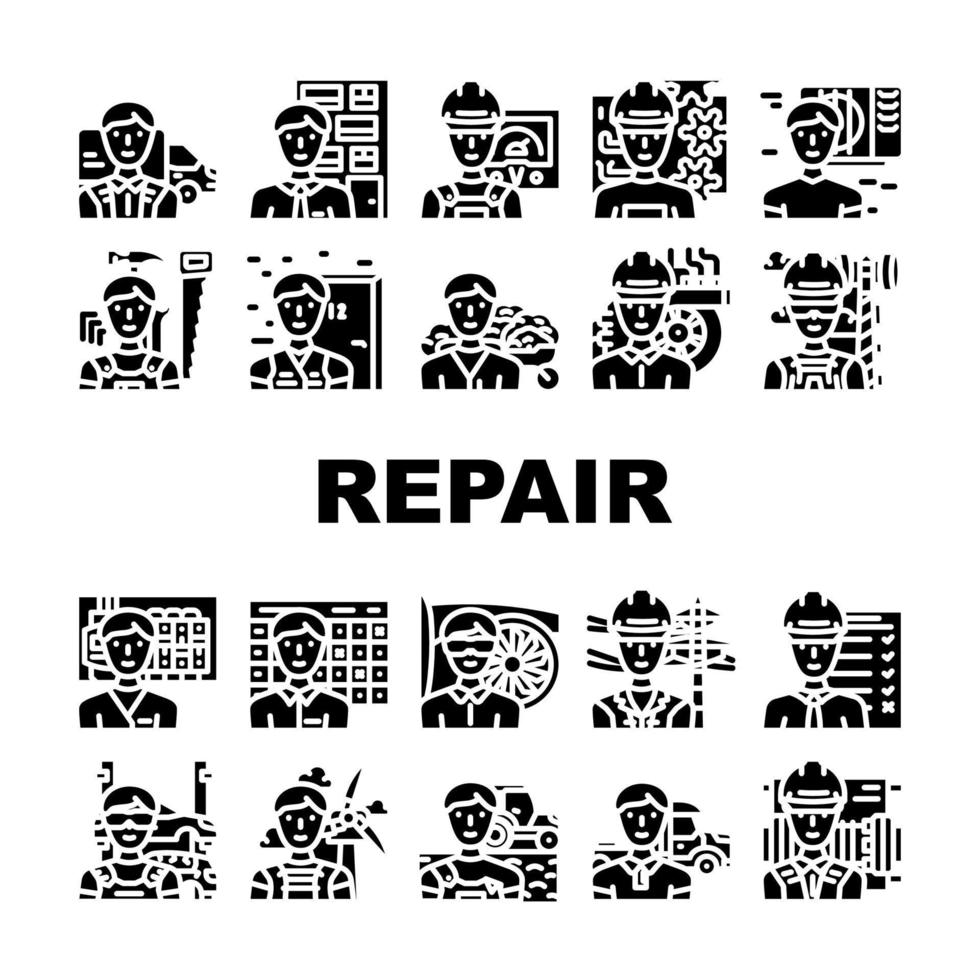 reparar trabalhador equipamento trabalho ícones conjunto vetor