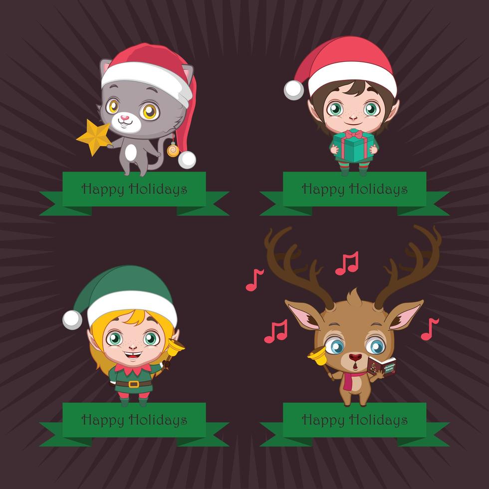 quatro banners de natal diferentes com personagens vetor