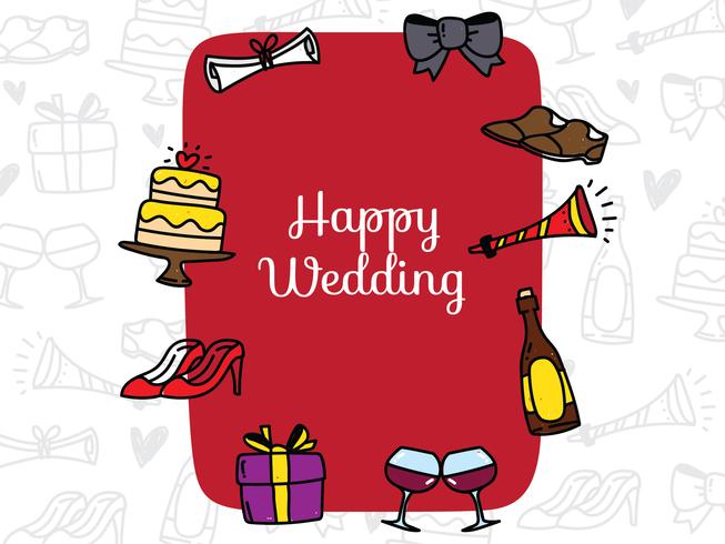 Cartão de casamento com item de Doodle vetor