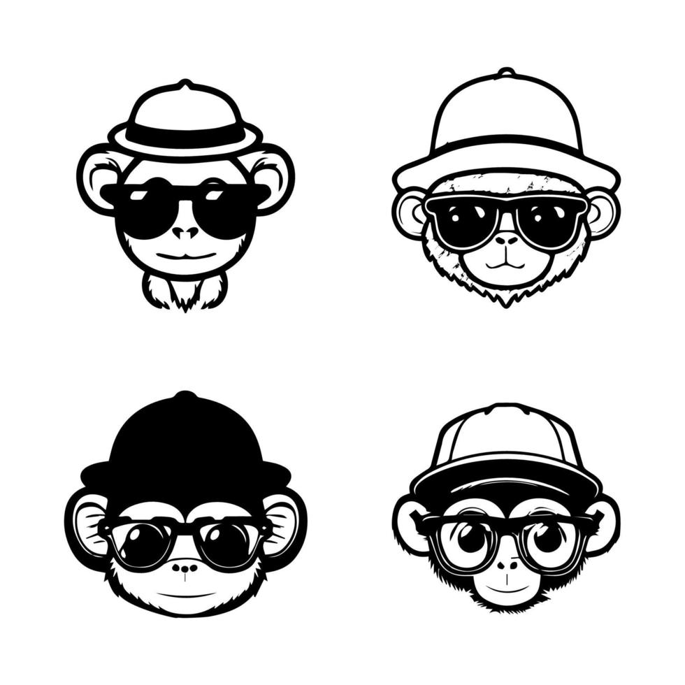pegue pronto para ir bananas sobre isto fofa kawaii macaco logotipo coleção. cada ilustração características uma amante da diversão macaco esportivo à moda oculos de sol para uma toque do caprichoso e charme vetor