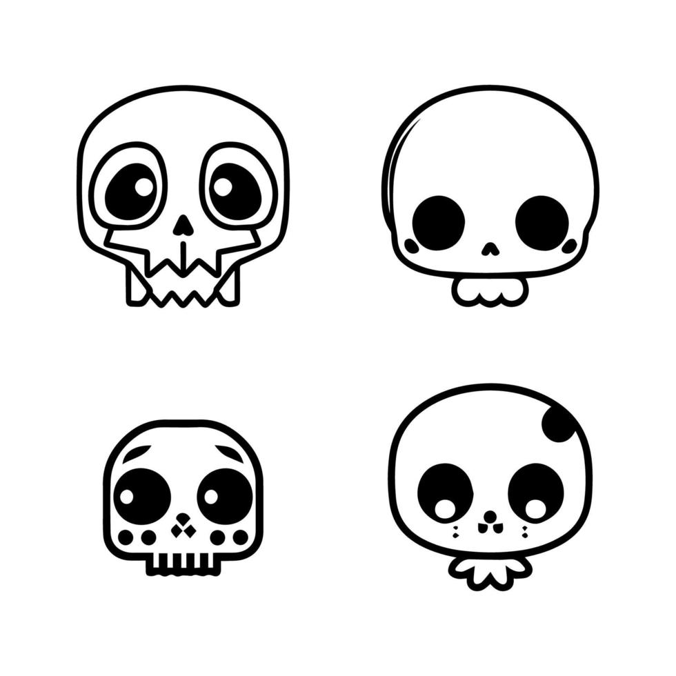 fofa kawaii crânio cabeça logotipo coleção conjunto mão desenhado ilustração vetor