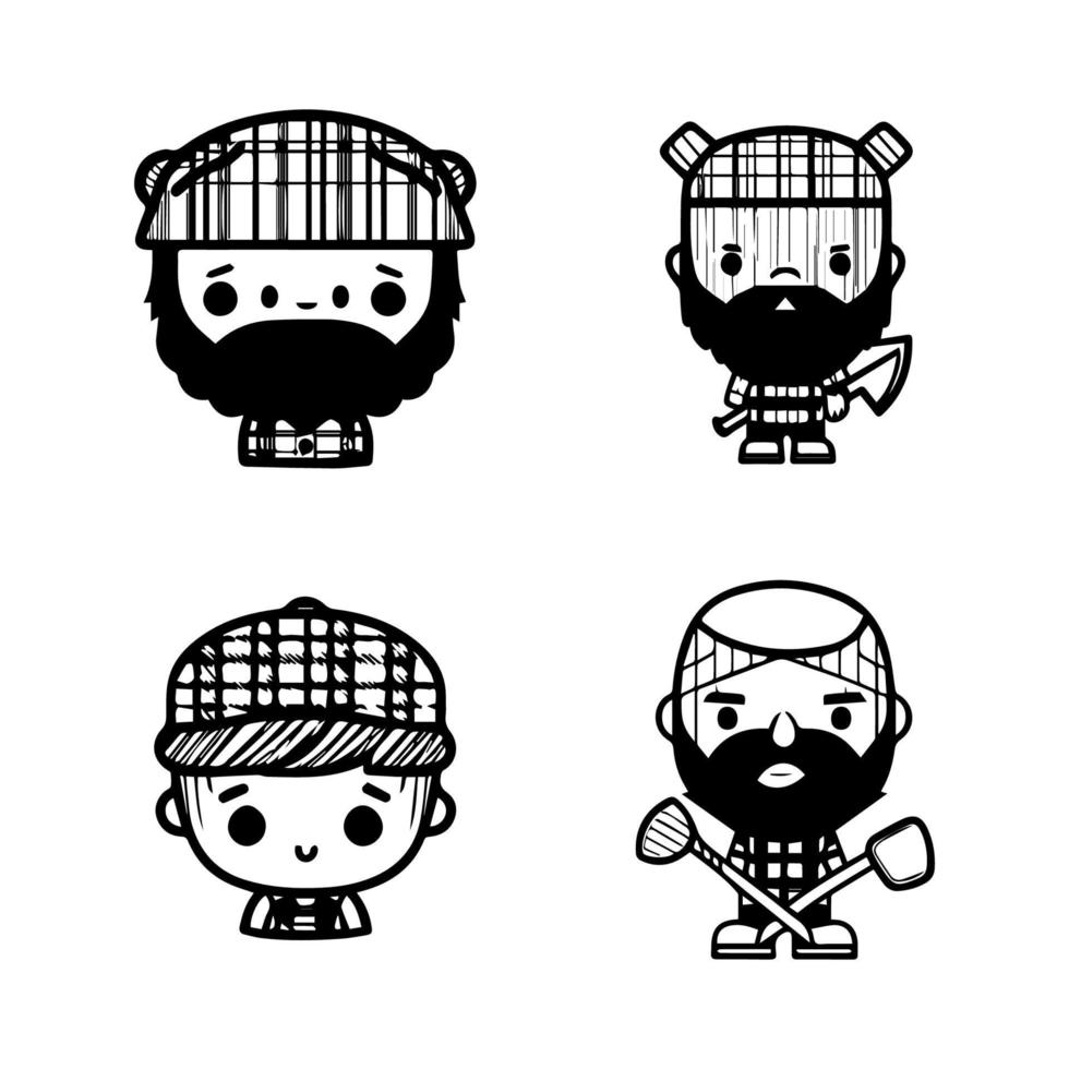 fofa kawaii lenhador cabeça coleção conjunto mão desenhado ilustração vetor