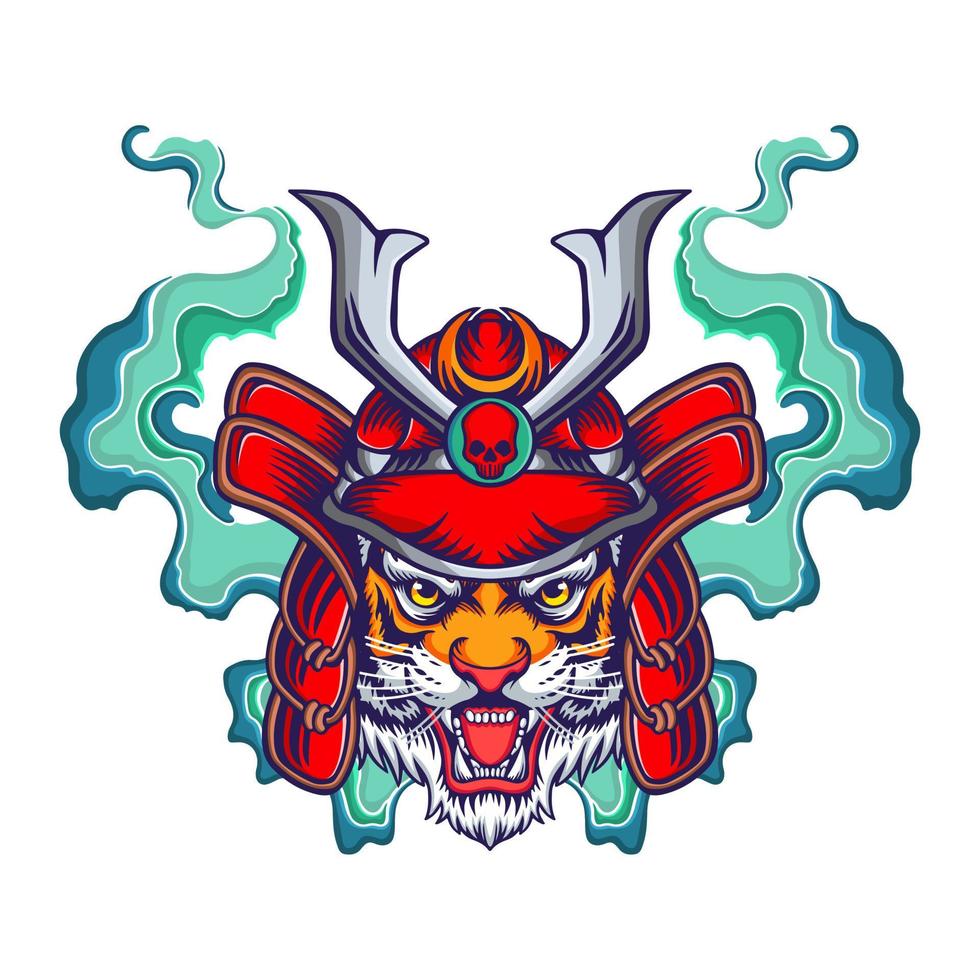 vetor ilustração do uma tigre dentro uma samurai capacete