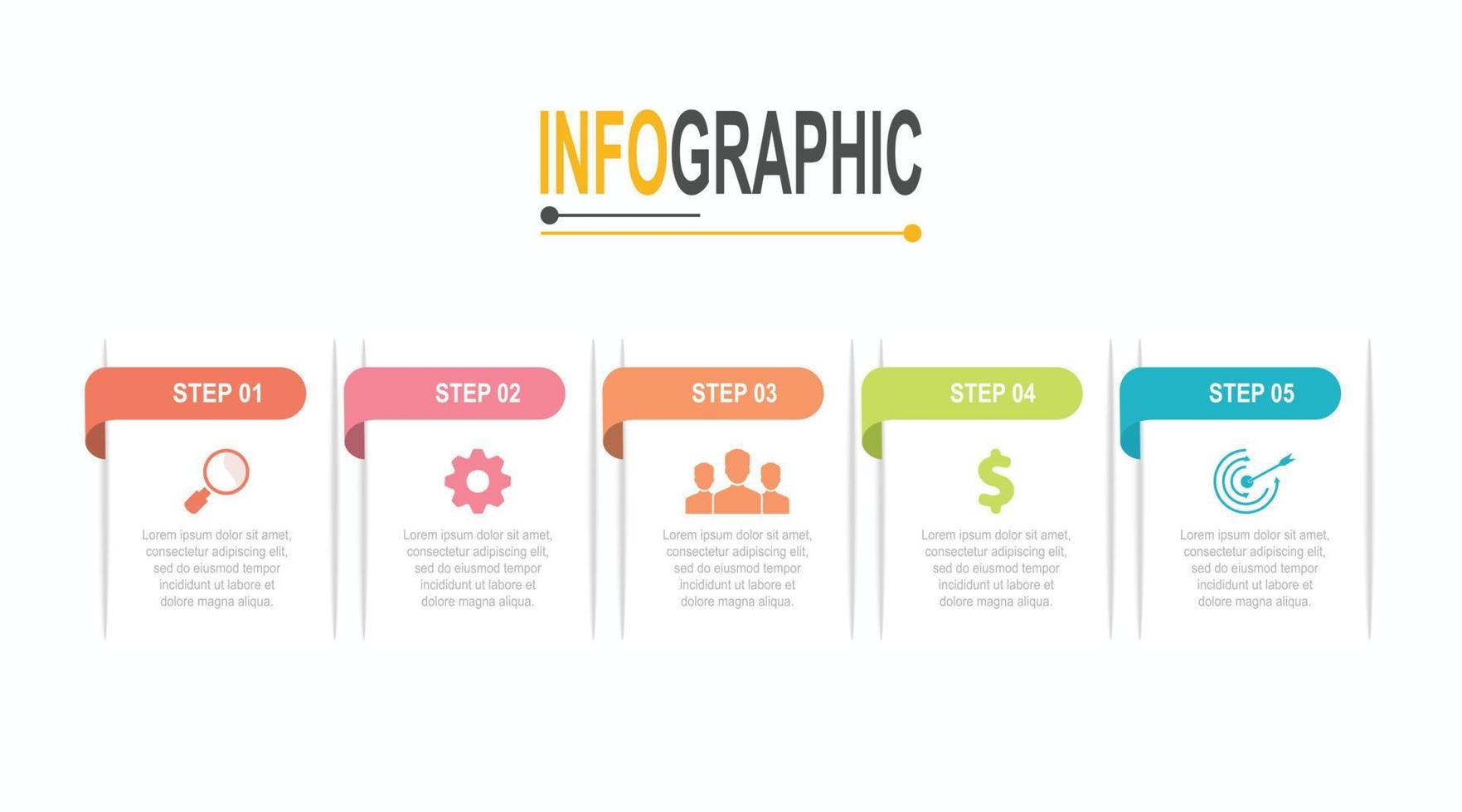 5 passos retângulo infográfico modelo o negócio dados infochart ilustração vetor