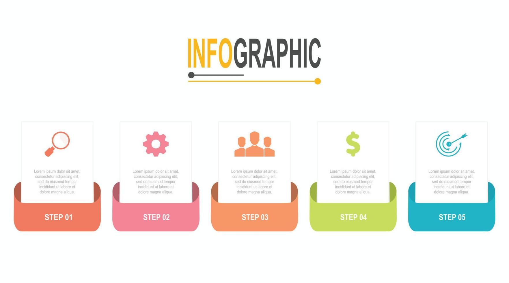 5 passos retângulo infográfico modelo o negócio dados ilustração vetor