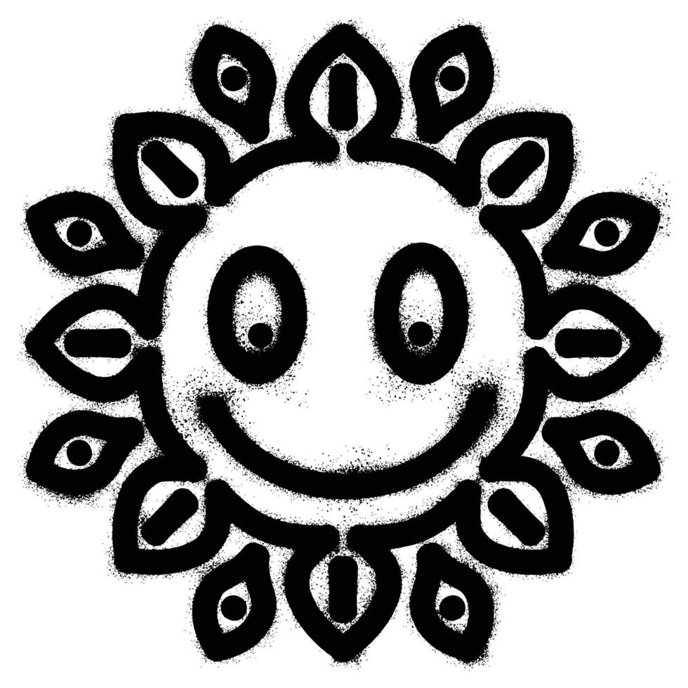 sorridente Sol emoticon grafite com Preto spray pintura vetor