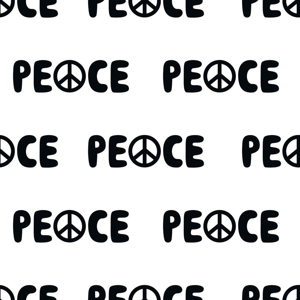 vetor plana mão desenhada sem costura padrão com letras de paz. ilustração de boho hippie de vetor plana