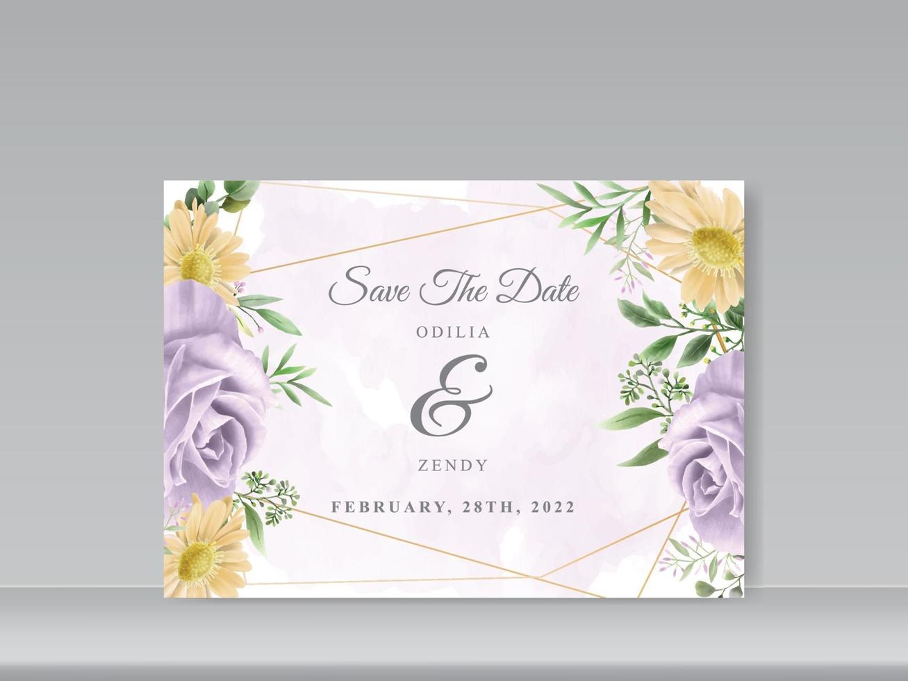 convite de cartão de casamento com bela mão floral desenhada vetor