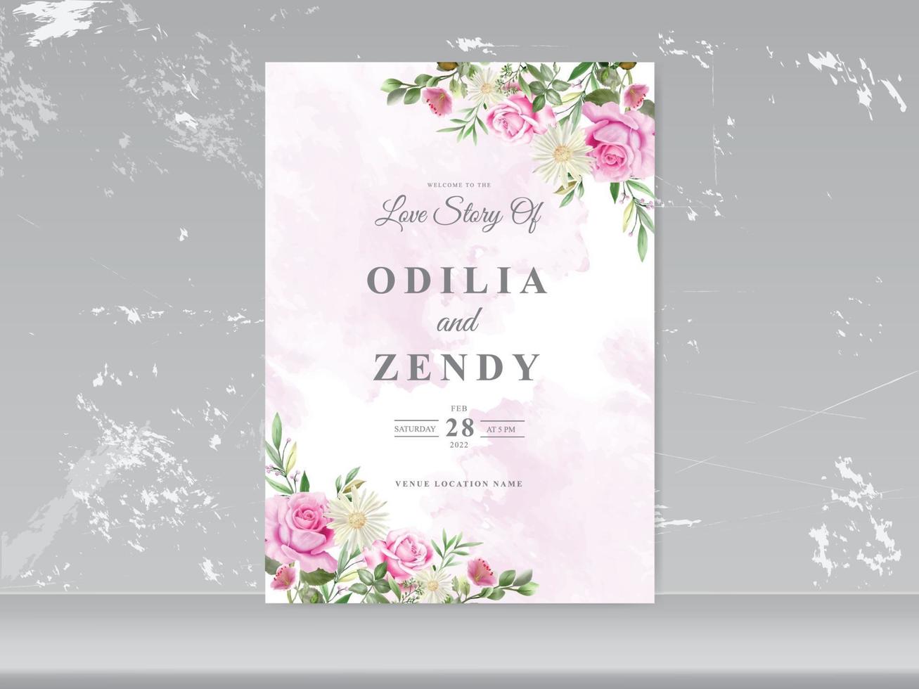 convite de cartão de casamento com bela mão floral desenhada vetor