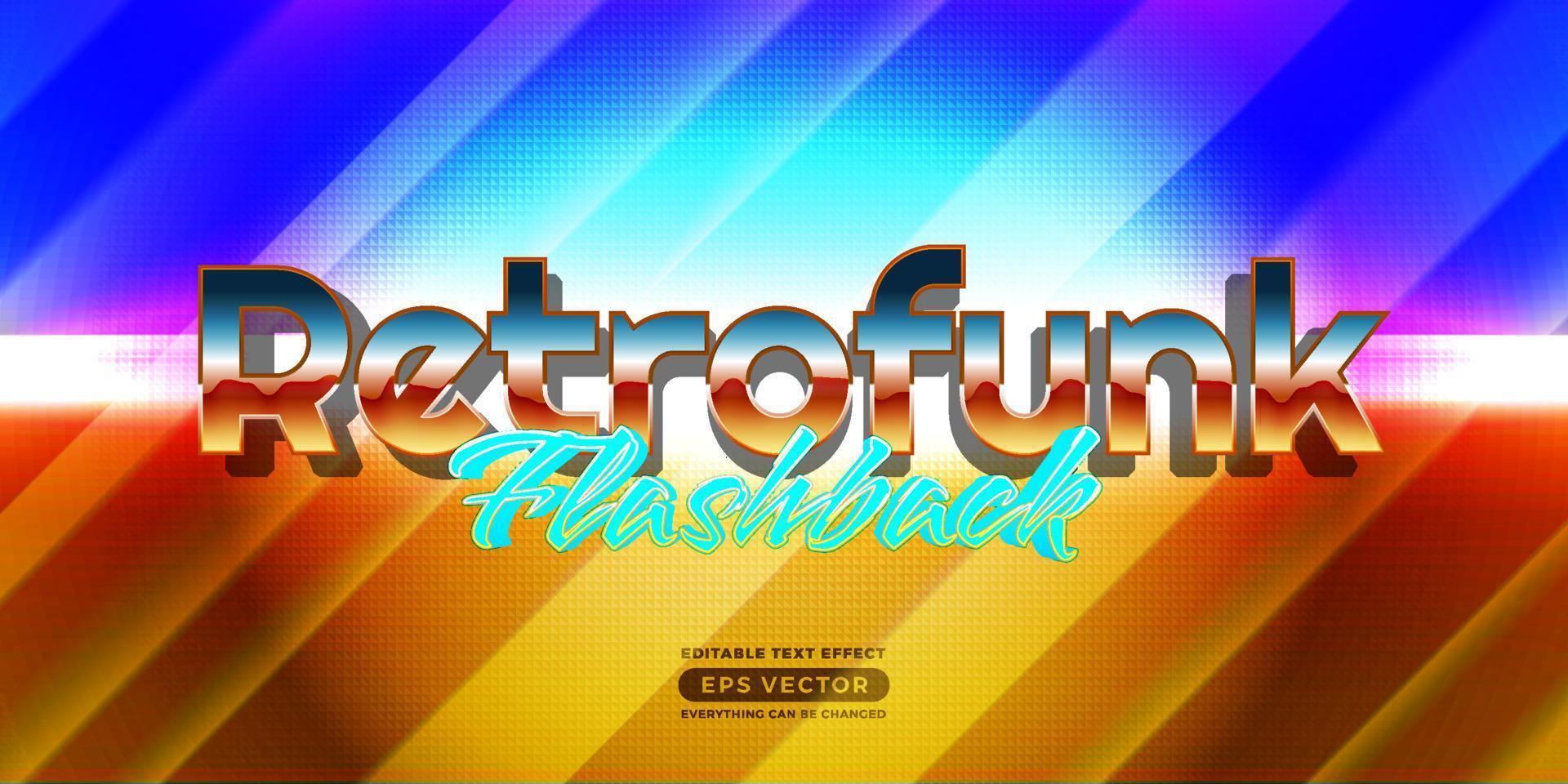 retrofunk flashback editável texto efeito estilo com vibrante tema realista néon luz conceito para na moda folheto, poster e bandeira modelo promoção vetor