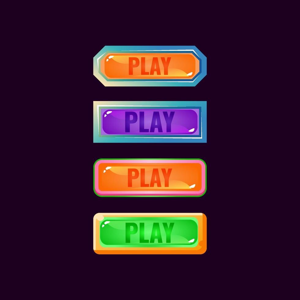 conjunto básico de botões de jogo coloridos de diamante e geléia de fantasia da interface do usuário vetor
