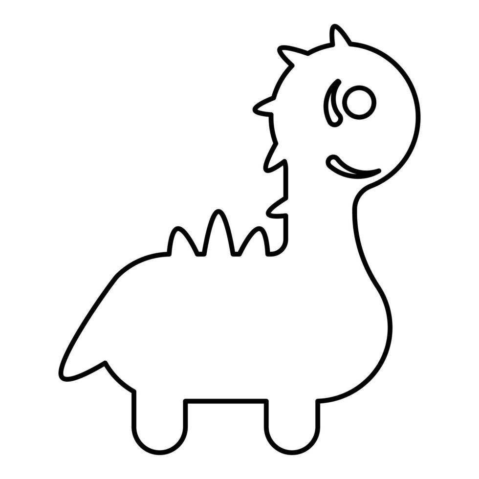 engraçado Dragão fofa personagem dinossauro dino contorno esboço linha ícone Preto cor vetor ilustração imagem fino plano estilo