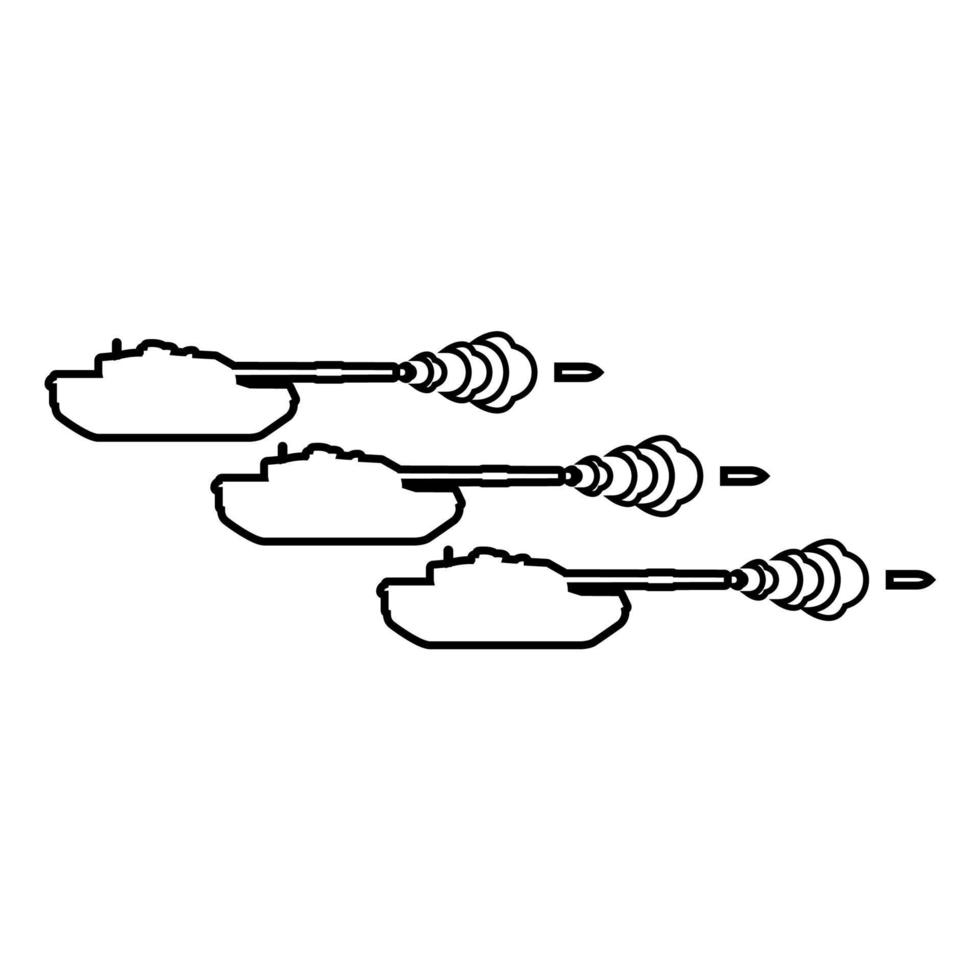 tiroteio tanques guerra conceito contorno esboço linha ícone Preto cor vetor ilustração imagem fino plano estilo