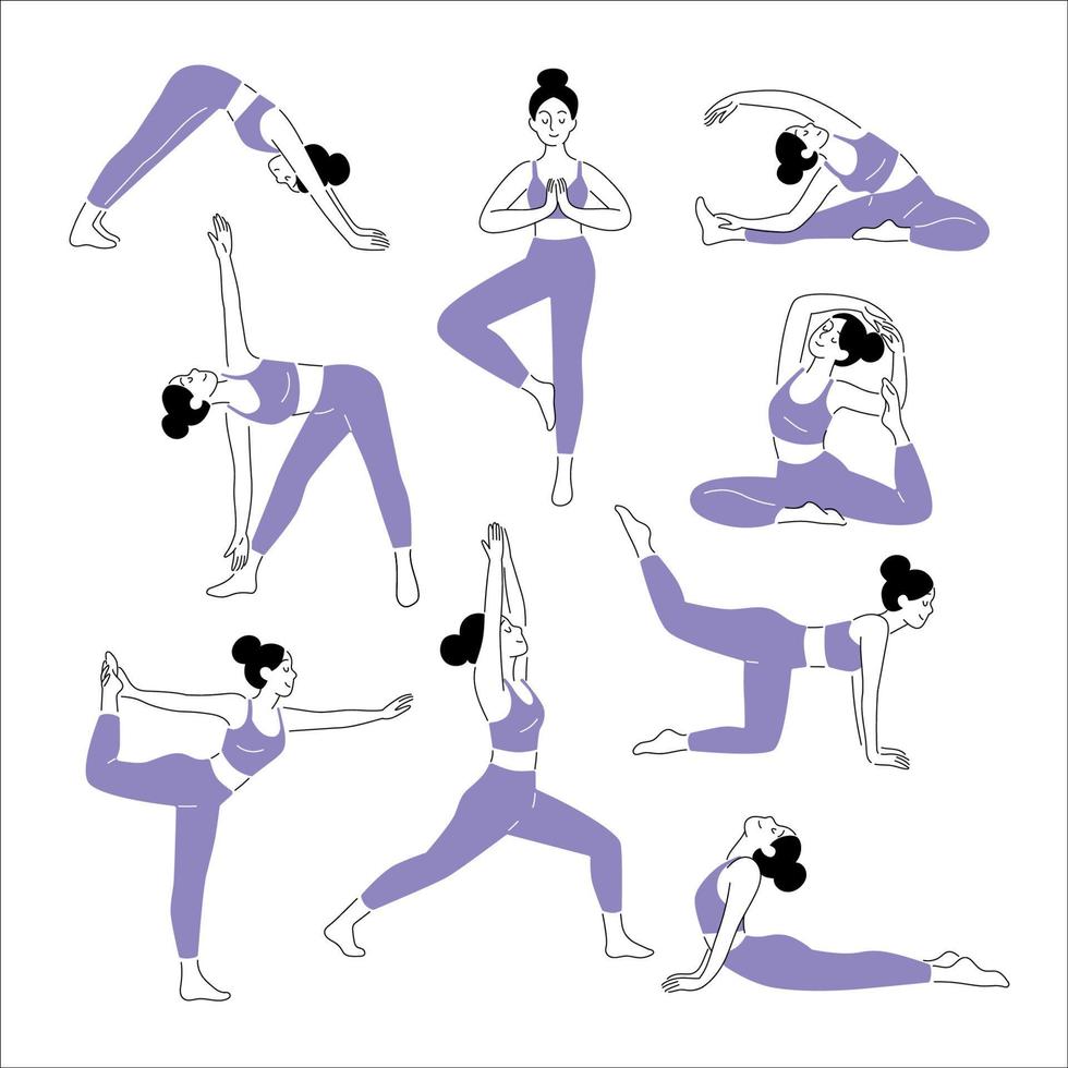 conjunto de poses de ioga vetor