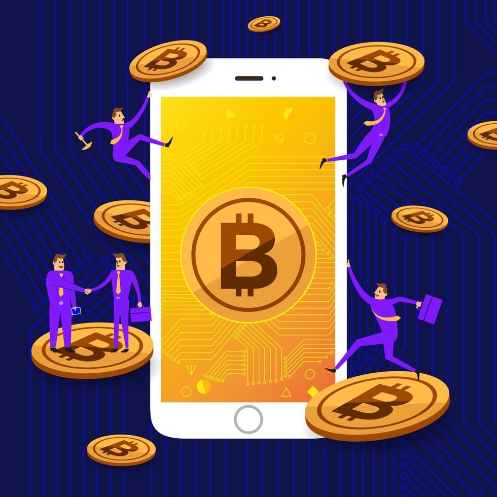 tecnologia bitcoin na tela do celular vetor