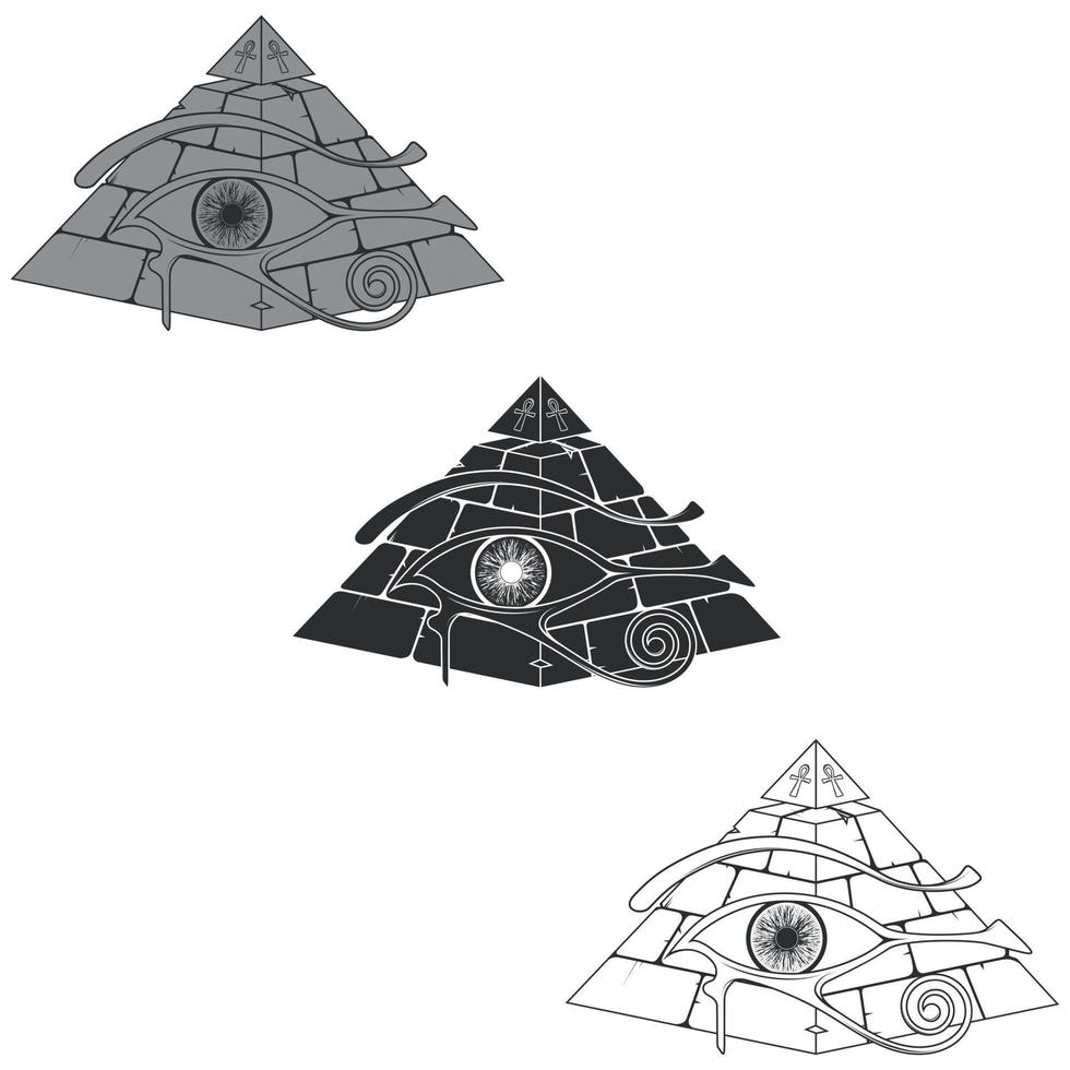 silhueta de pirâmide egípcia com olho horus 3D vetor