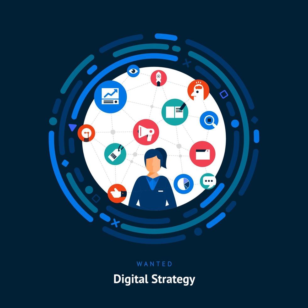 habilidades de estrategista digital desejadas vetor