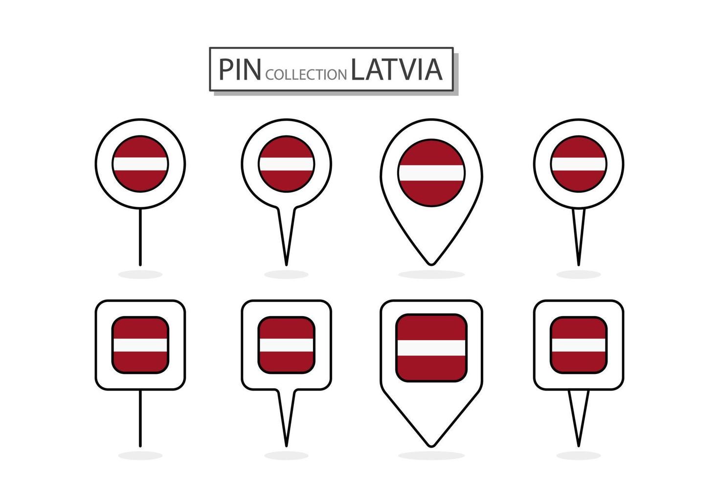 conjunto do plano PIN Letônia bandeira ícone dentro diverso formas plano PIN ícone ilustração Projeto. vetor