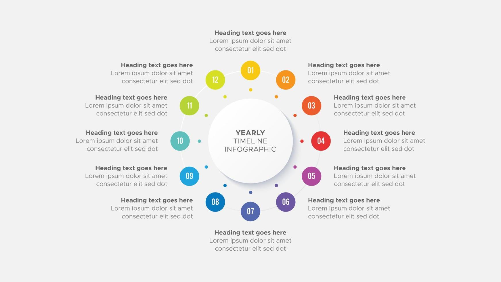 moderno anual Linha do tempo círculo o negócio infográfico modelo Projeto com 12 opções passos vetor
