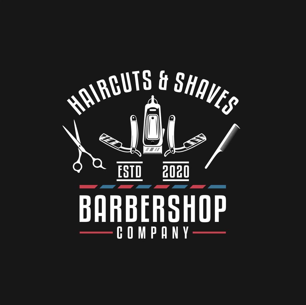 barbearia logotipo vintage clássico estilo, salão moda corte de cabelo pomada crachá ícone simples minimalista moderno, barbeiro pólo navalha barbear tesoura navalha lâmina retro símbolo vetor. vetor