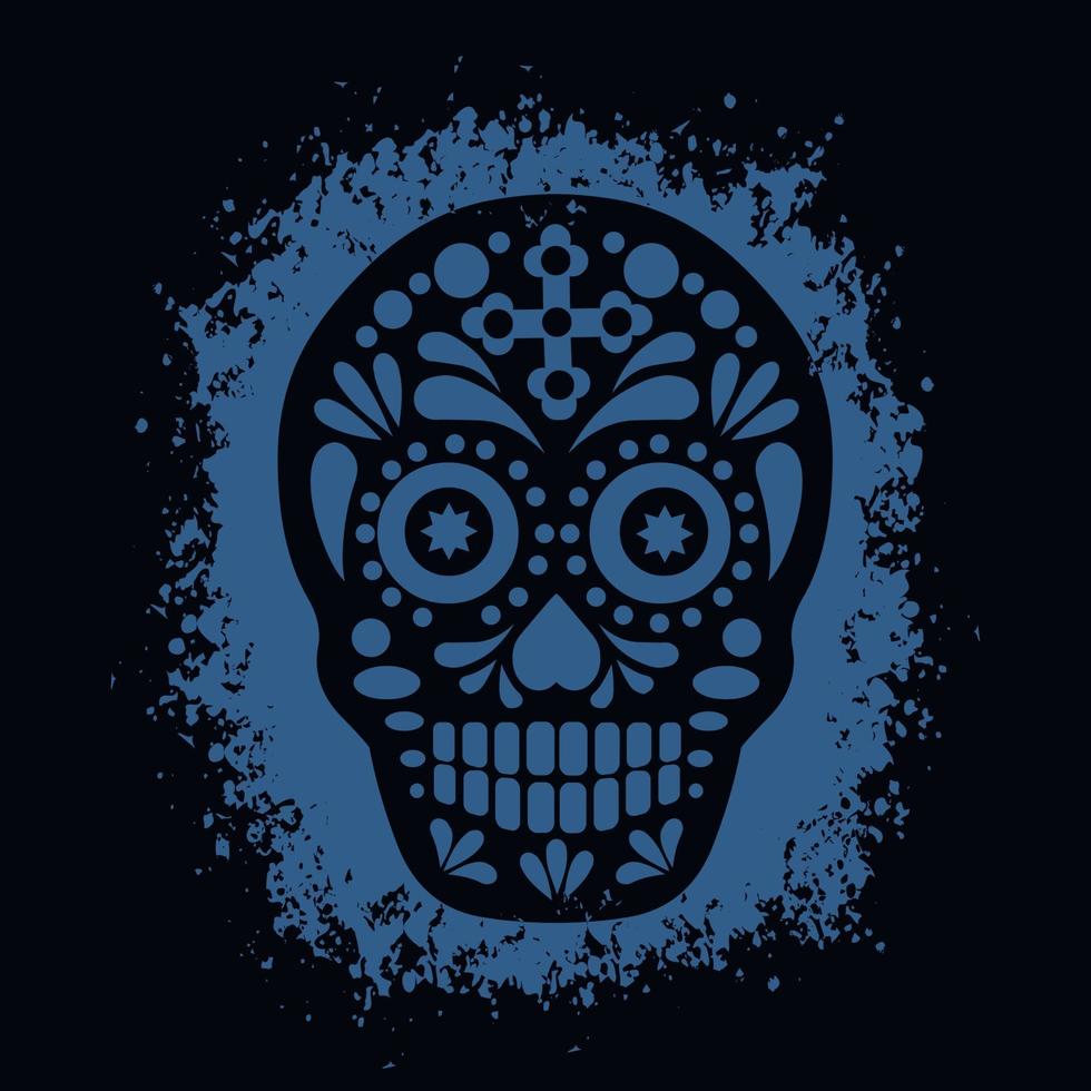 morte sagrada, dia dos mortos, caveira mexicana de açúcar, camisetas grunge vintage design vetor