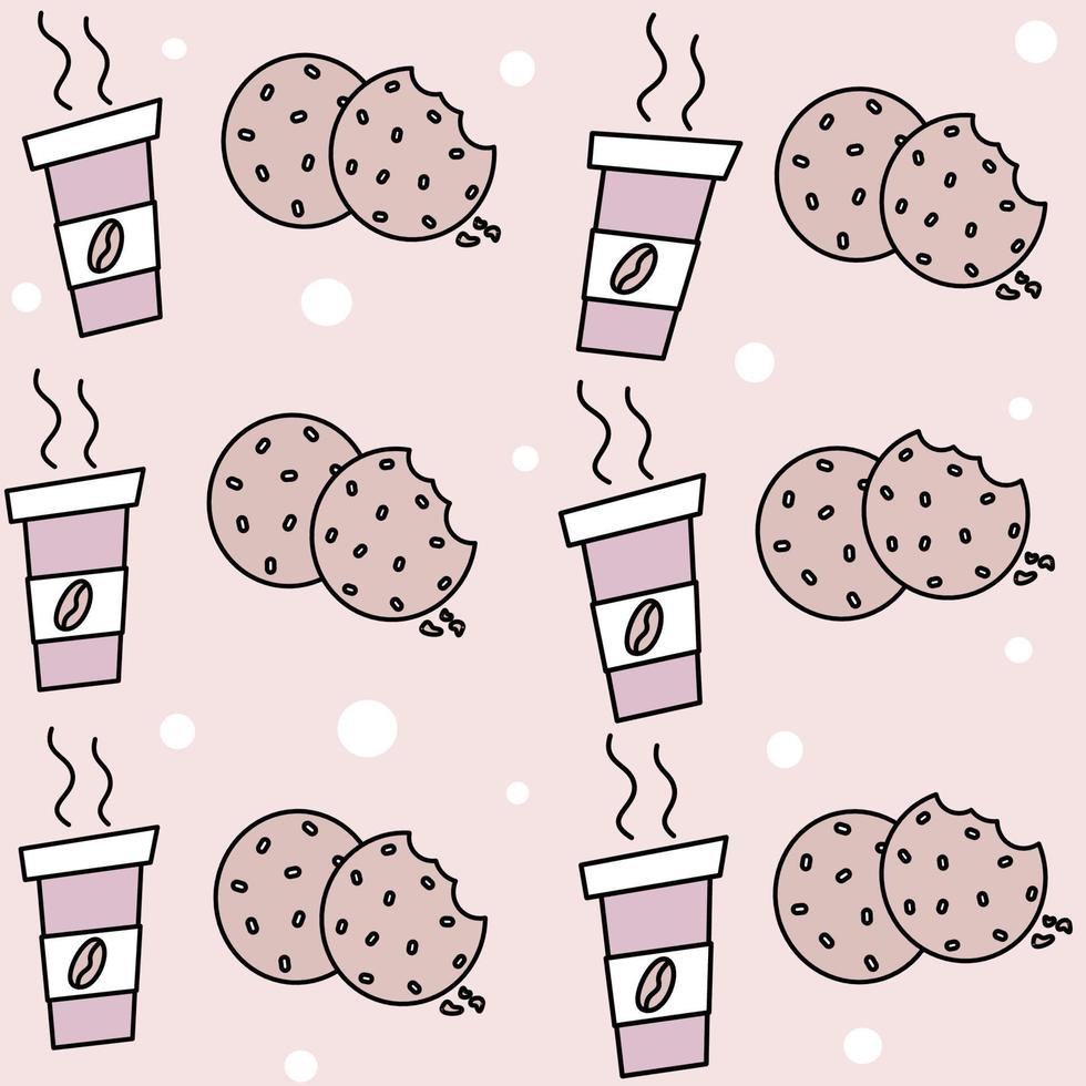 fofa adorável desatado vetor padronizar fundo ilustração com papel café copo e biscoitos