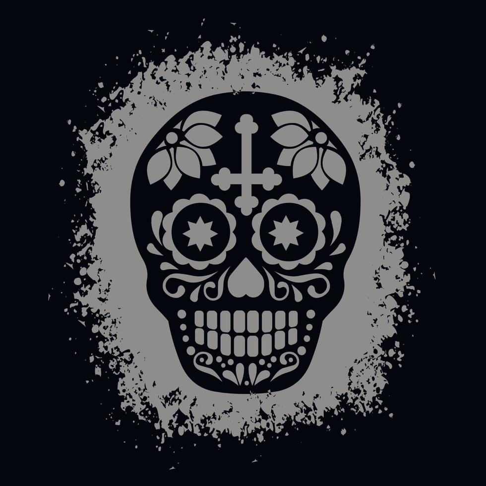 morte sagrada, dia dos mortos, caveira mexicana de açúcar, camisetas grunge vintage design vetor