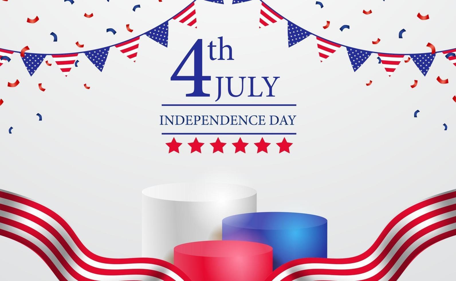 4 de julho, dia da independência americana com modelo de banner de pôster de exibição no pódio vetor