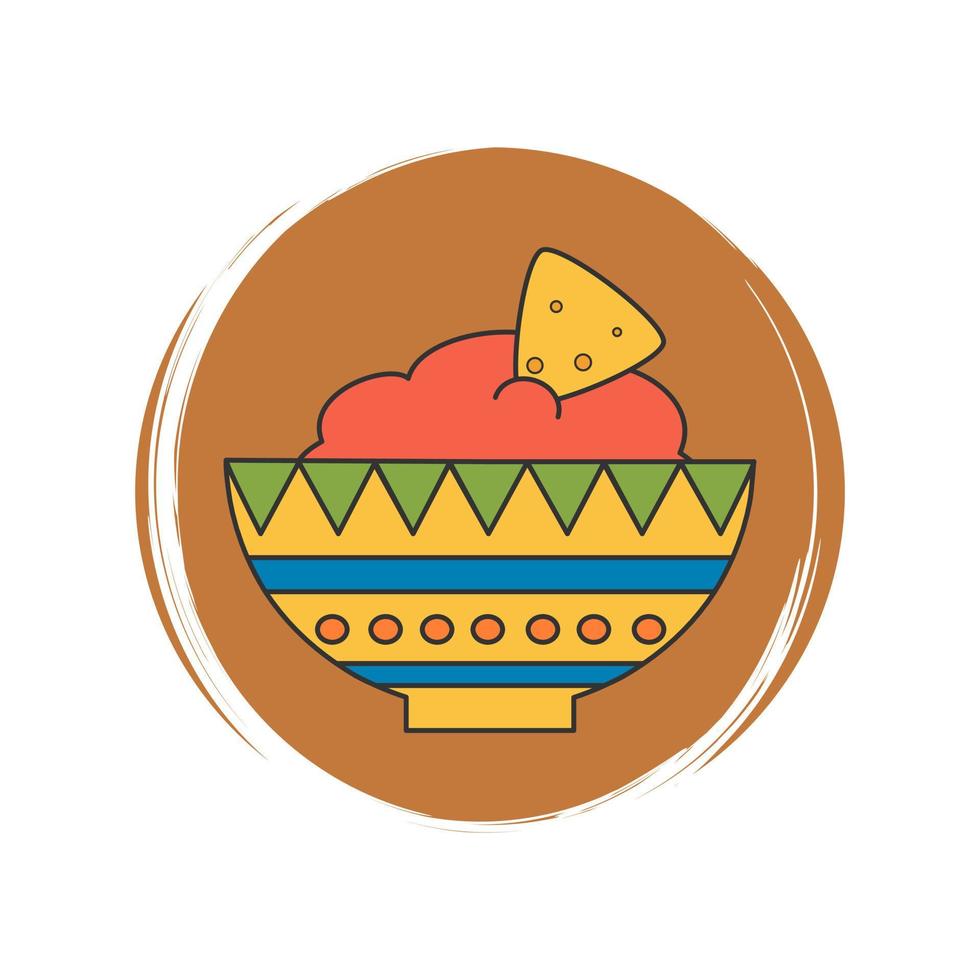 fofa logotipo ou ícone vetor com mexicano Comida com nachos e salsa, ilustração em círculo com escova textura, para social meios de comunicação história e luzes