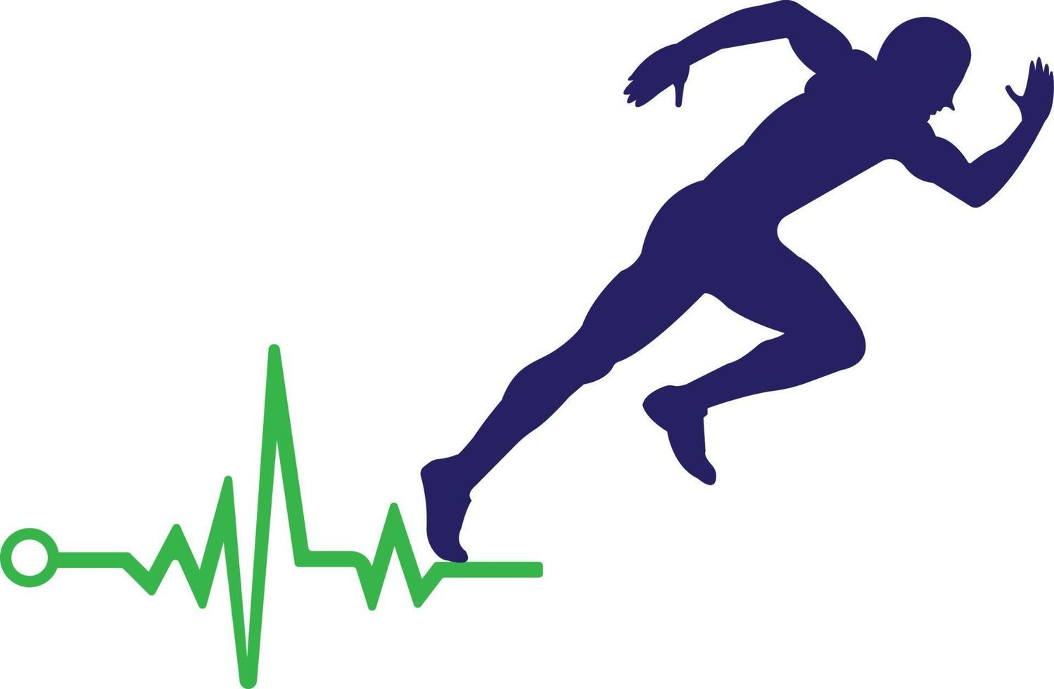 vetor de ícone de design de logotipo de maratona de pulso. design de logotipo de cuidados de saúde do corpo. homem correndo com ícone de batimento cardíaco de linha ecg.