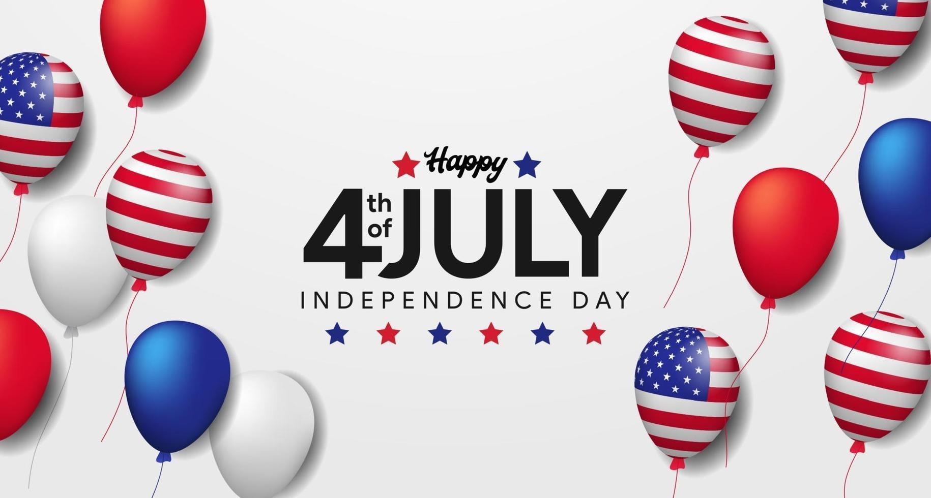 quarto de julho, dia da independência americana, 4 de julho dos EUA com modelo de banner de pôster de festa em balão 3d vetor