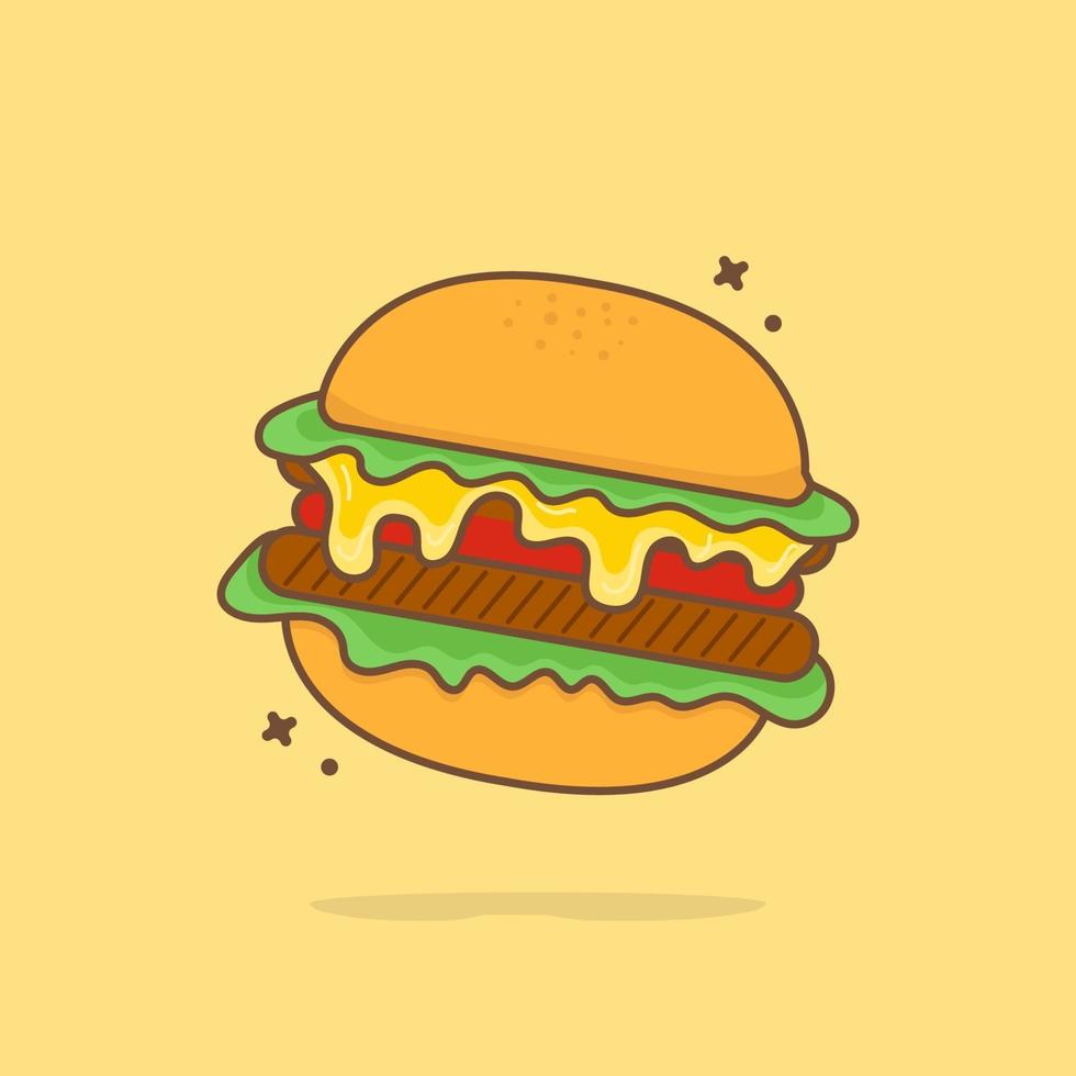 ícone de vetor de ilustração de desenho animado de hambúrguer fofo