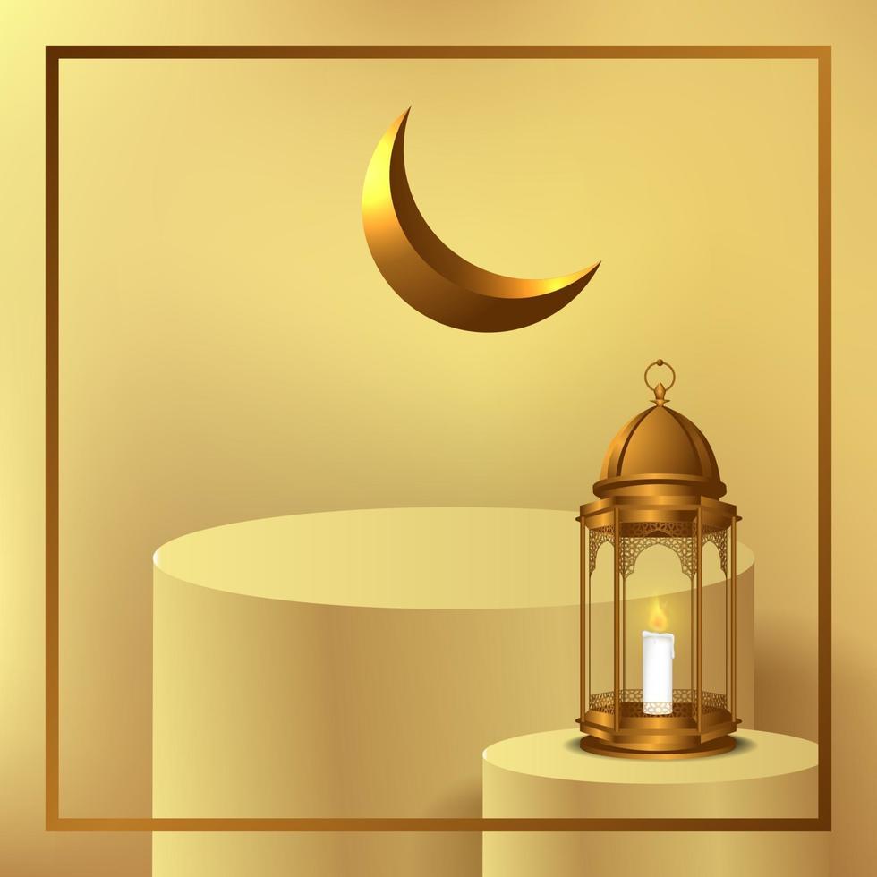 display de pódio de cilindro com ilustração de lanterna árabe dourada vetor