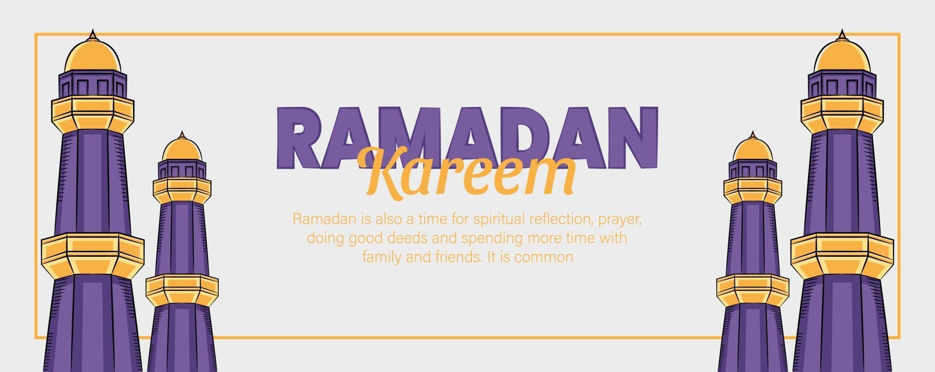 banner ramadan kareem com ornamento de ilustração islâmica desenhada à mão vetor