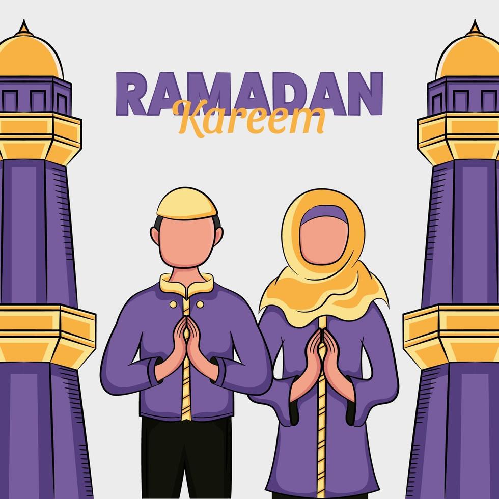 ilustração desenhada à mão de ramadan kareem ou eid al fitr dias saudação vetor