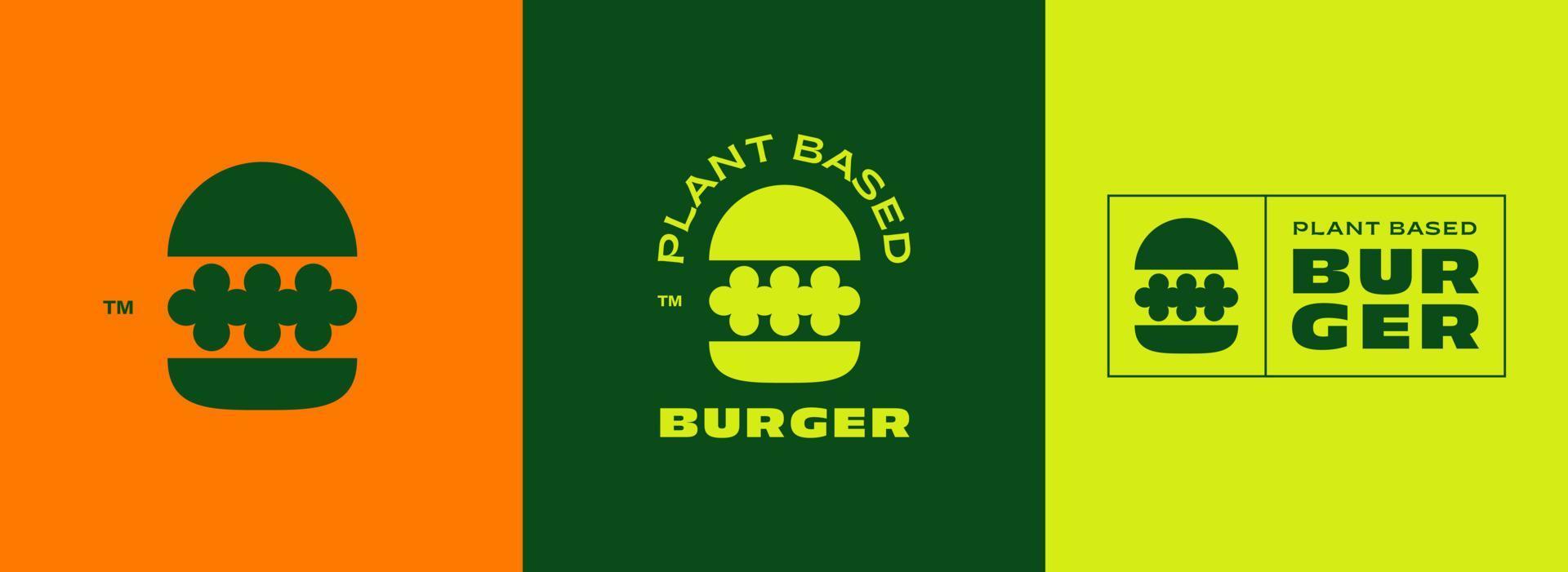 hamburguer logotipo. plantar Sediada hamburguer para dieta, vegano, vegetariano Hamburger, logotipo glifo ícone modelo vetor