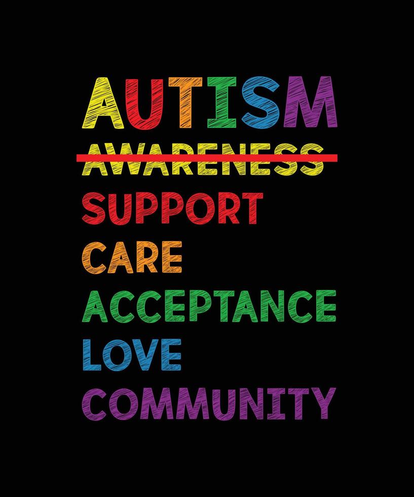 Apoio, suporte Cuidado amor aceitação aliado autismo consciência mês camiseta Projeto vetor