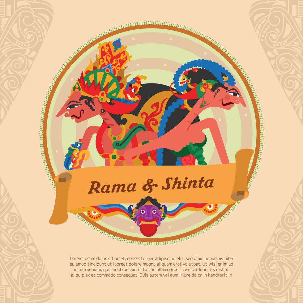 ramayana sânscrito épico amor história idéia Projeto com étnico vibrações Wayang rama shinta sombra fantoche ilustração vetor