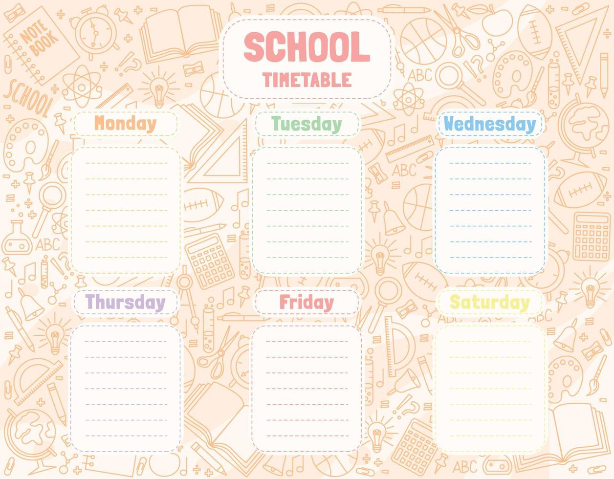 escola calendário desenhado de mão com escola objetos vetor
