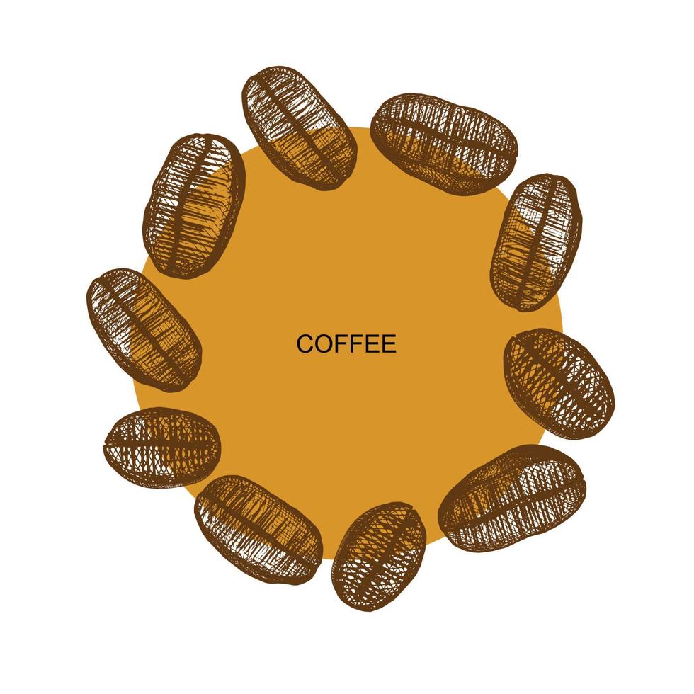 quadro, Armação com café feijões . ilustração do uma conjunto do feito à mão café feijões dentro uma esboçado estilo.cor de café.design elemento.vetor vetor