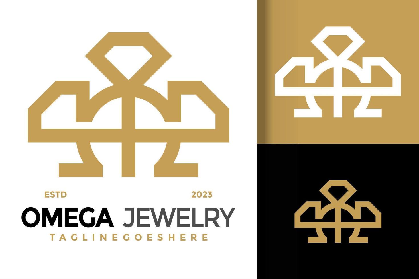 luxo ómega diamante joalheria logotipo vetor ícone ilustração